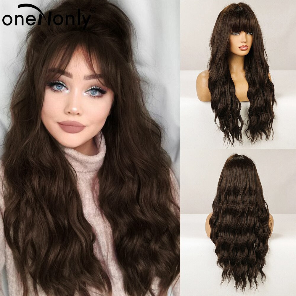 Orange Ginger Wig Female Long Wavy Women Wigs Natural Cosplay Lolita Daily Hair with Bangs Heat Resistant Fiber