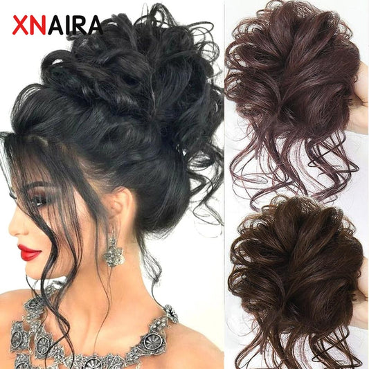 Synthetic Messy Curly Hair Bun Chignon Scrunchy Hair Band Black Brown Fake Hair Tail Hairpieces For Women Hairpins