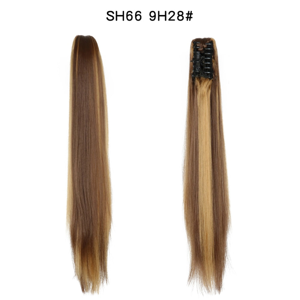 20Inch Short Curly Wavy Ponytail Hair Extensions Synthetic Claw On Hairpieces For Women Brown Black Color