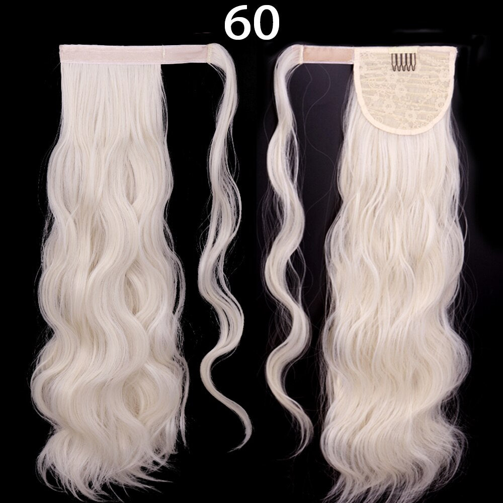 Synthetic Ponytail Extension Long Black Drawstring Wavy Ponytail Hair for Women Body Wavy Ponytail