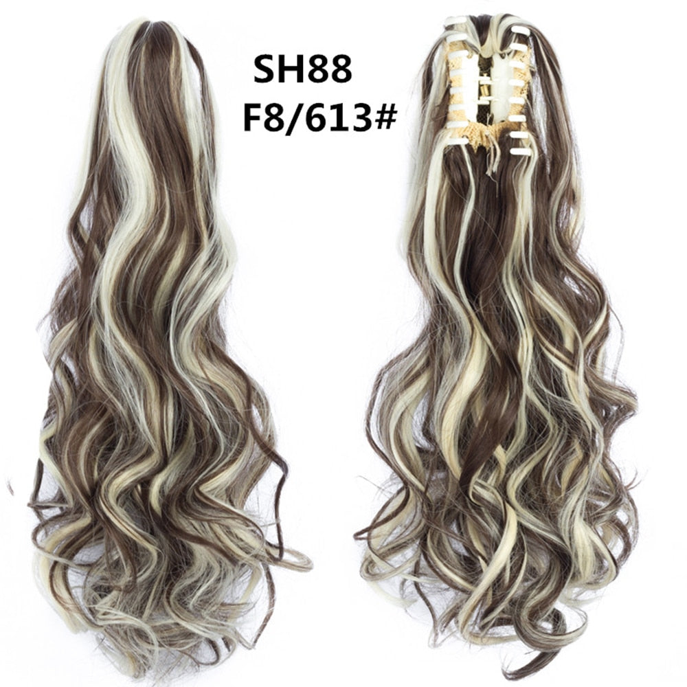 20Inch Short Curly Wavy Ponytail Hair Extensions Synthetic Claw On Hairpieces For Women Brown Black Color