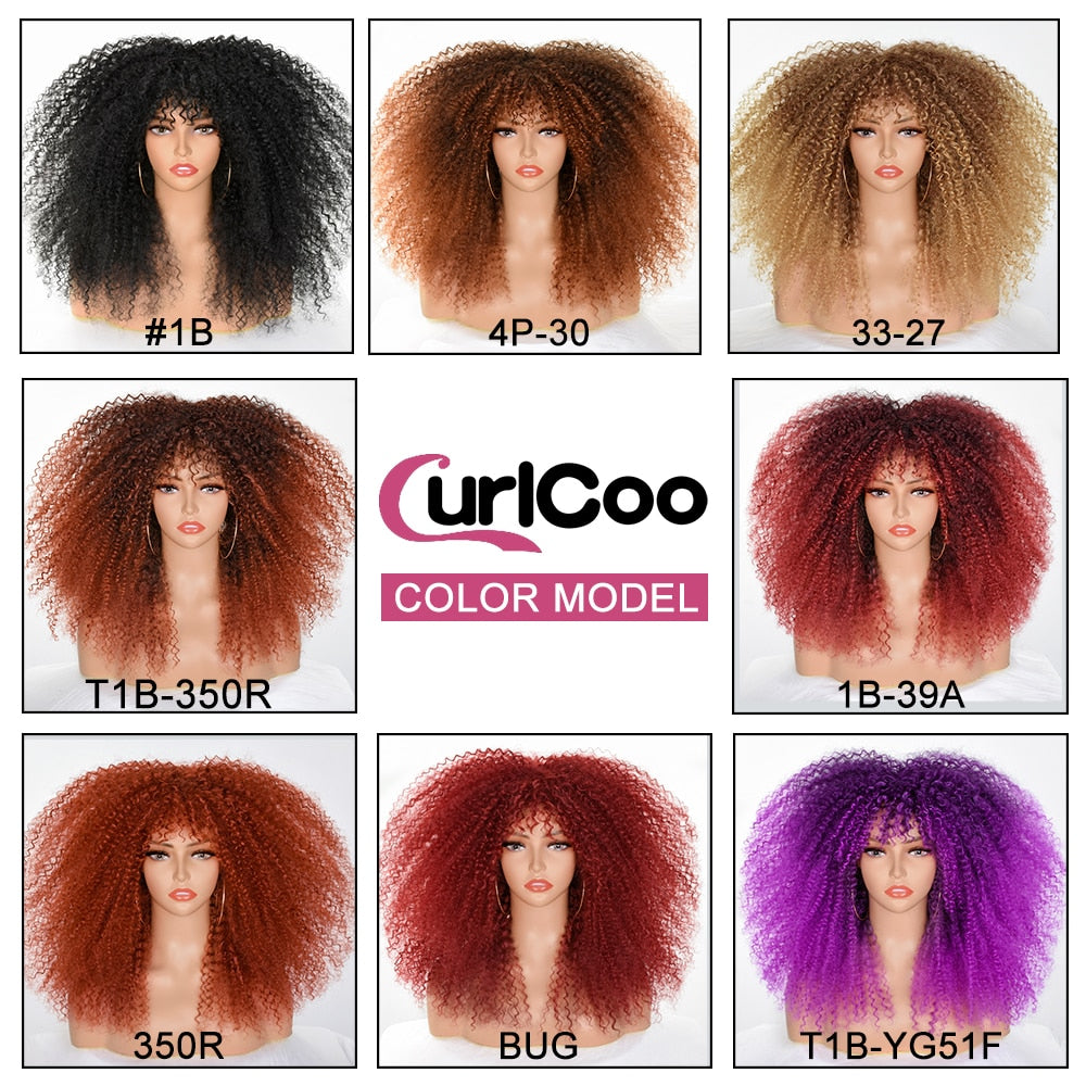 Short Hair Afro Kinky Curly Wig With Bangs For Women Synthetic Ombre Glueless Blonde Red Cosplay Highlight Wigs