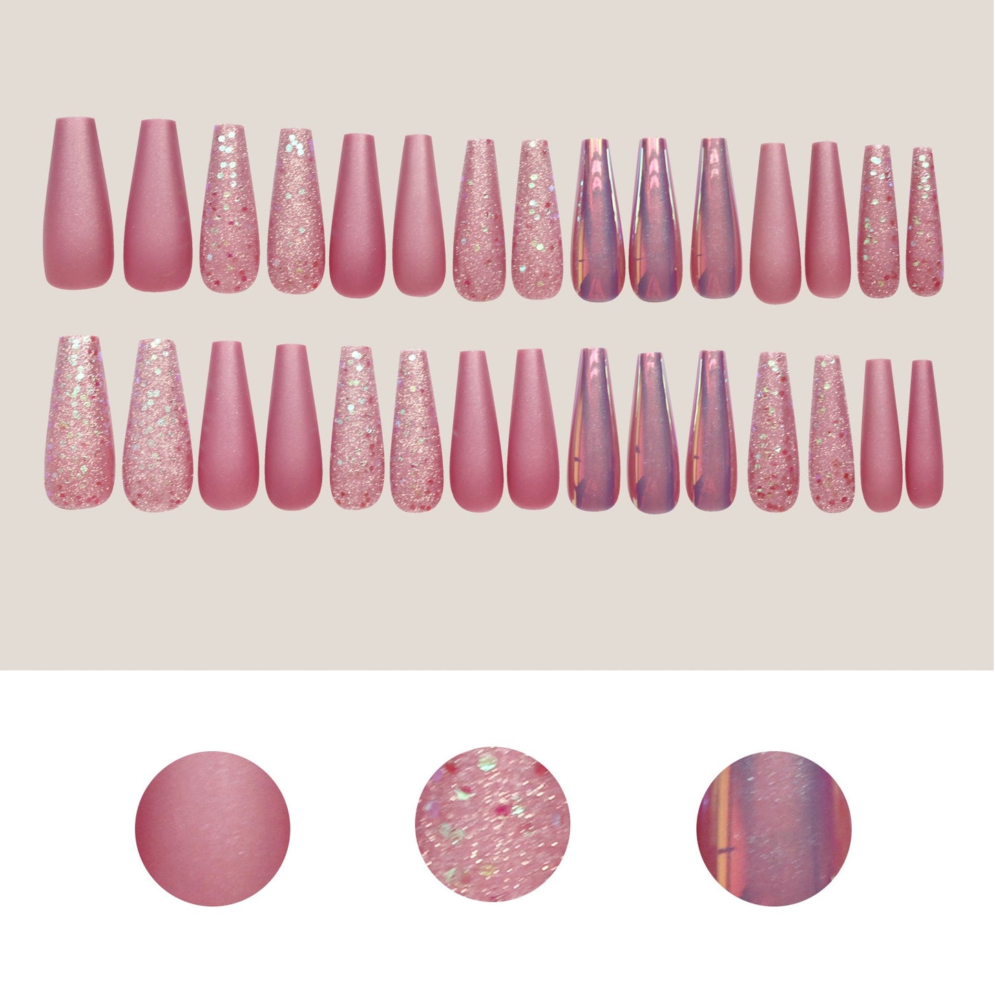 24/30Pcs Pink Leopard Designs False Nails French Long Coffin Fake Nail Artificial Full Cover Nail Art Tips Press on Nail