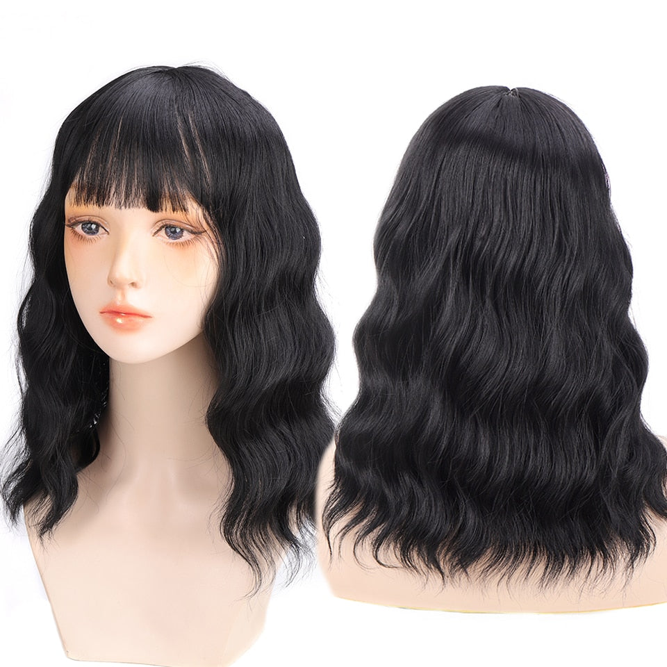 Synthetic Wigs For Women Daily Cosplay Long Water Wave  Lolita Wig With Bangs Cold Brown Heat Resistant Hair Bob Wig