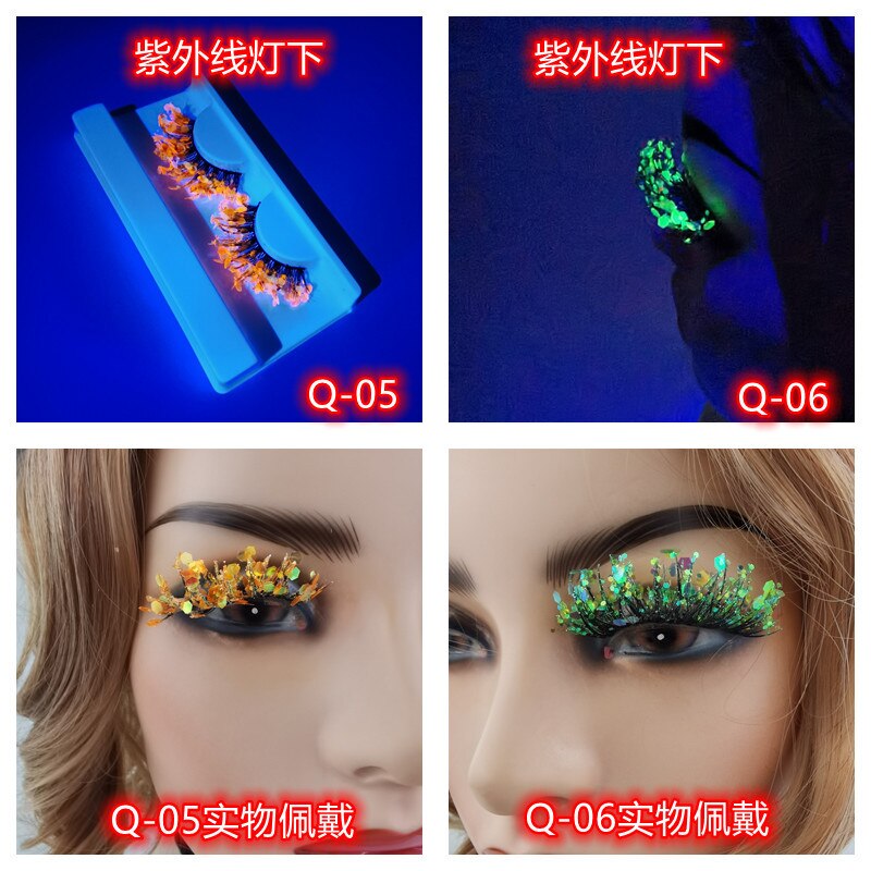 3 Pair Colored Shining Gold Glitter Eyelashes Handmade Dramatic Purple Colorful Rainbow Lashes For Party Show Halloween Cosplay