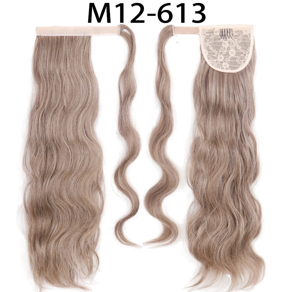 Synthetic Ponytail Extension Long Black Drawstring Wavy Ponytail Hair for Women Body Wavy Ponytail