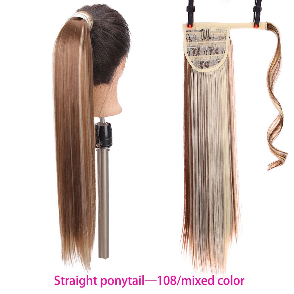 Synthetic Long Straight Wrap Around Clip In Ponytail Hair Extension Heat Resistant Hair Wig