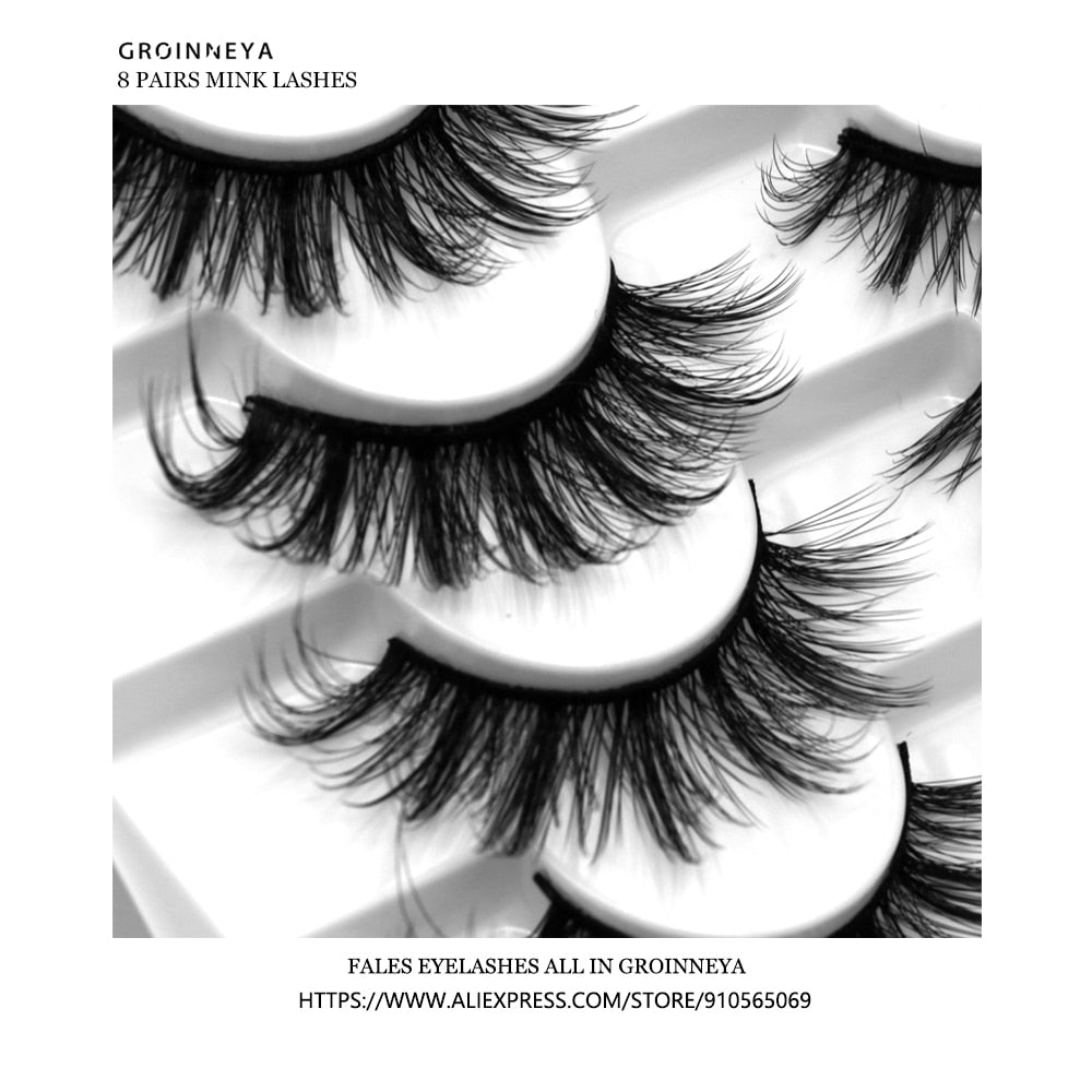 3D Mink Lashes 2/5/8 Pairs Natural False Eyelashes Fluffy Soft Wispy Volume Dramatic Long Cross Eyelash Extension