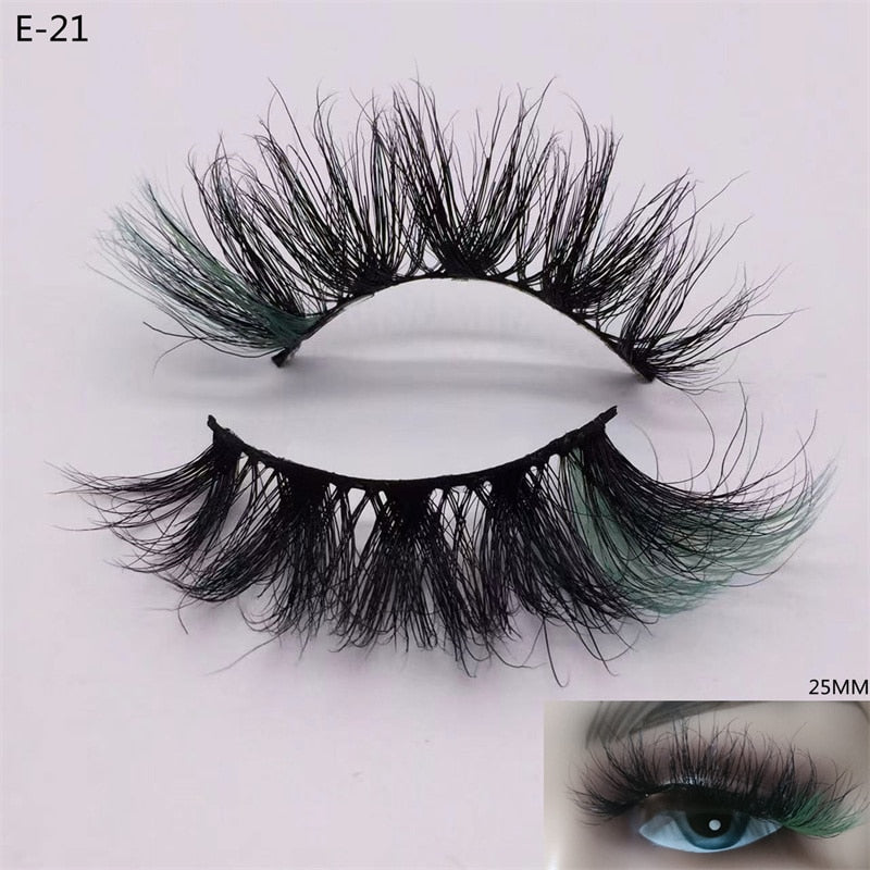 3D Mink Eyelashes Colorful 100% Mink Lashes Mix Color Pink Blue Red White False Eyelashes Fluffy Soft Cilias