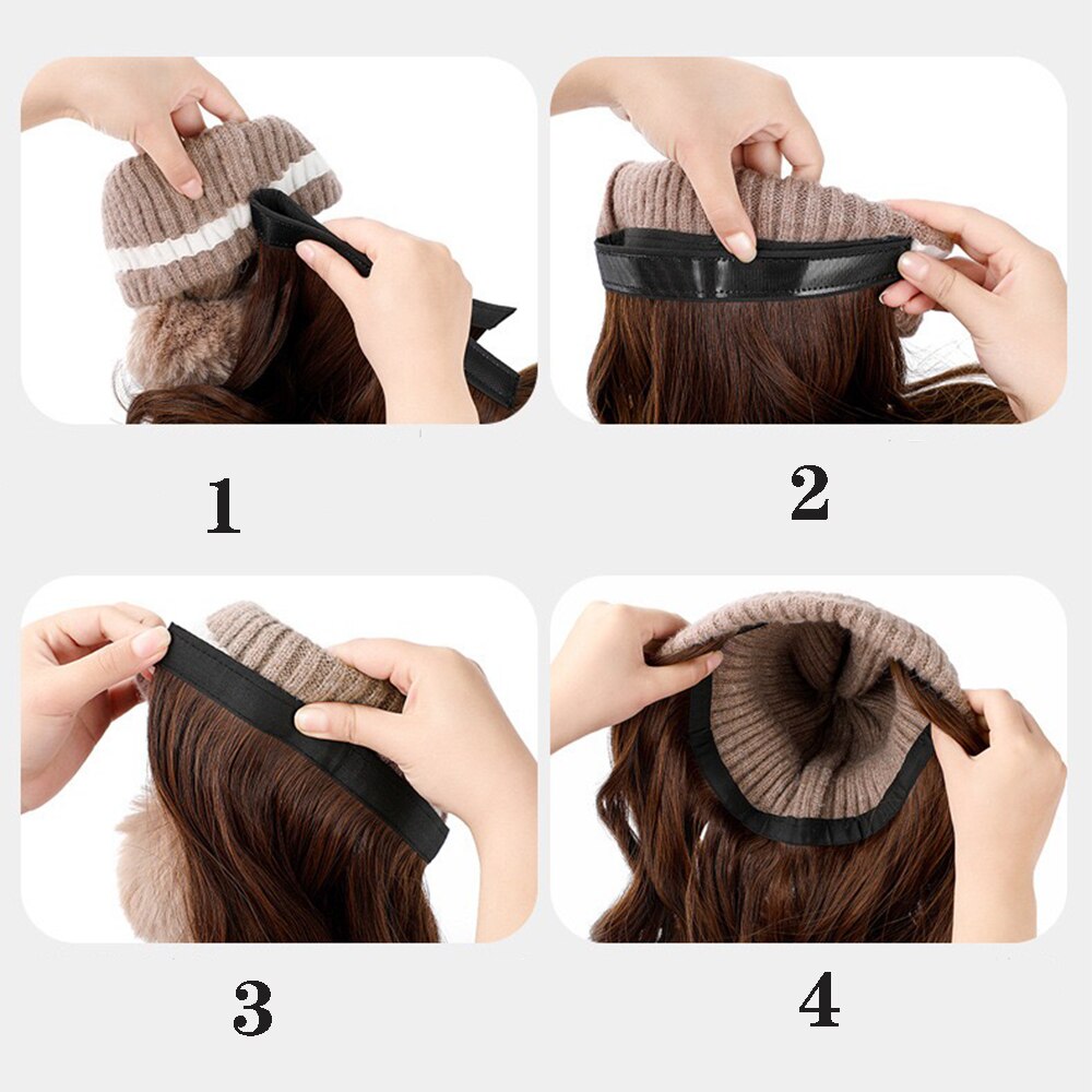 Ladies Fashion Long Curly Big Wave Wool Hat Wig Autumn And Winter Detachable All-in-one Black Brown Gray Wig With Hat