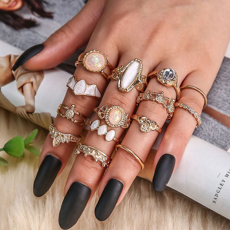 Vintage Rings Set For Women Boho Moon Star Knuckle Finger Ring Female Bohemian Gold Silver Color Jewelry Accessories