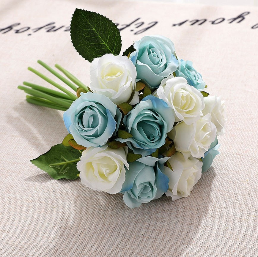 12 Heads/Bundle Artificial Rose Flowers Bride Bouquet Wedding Decorative Vase for Home Decoration Party Supplies Flores
