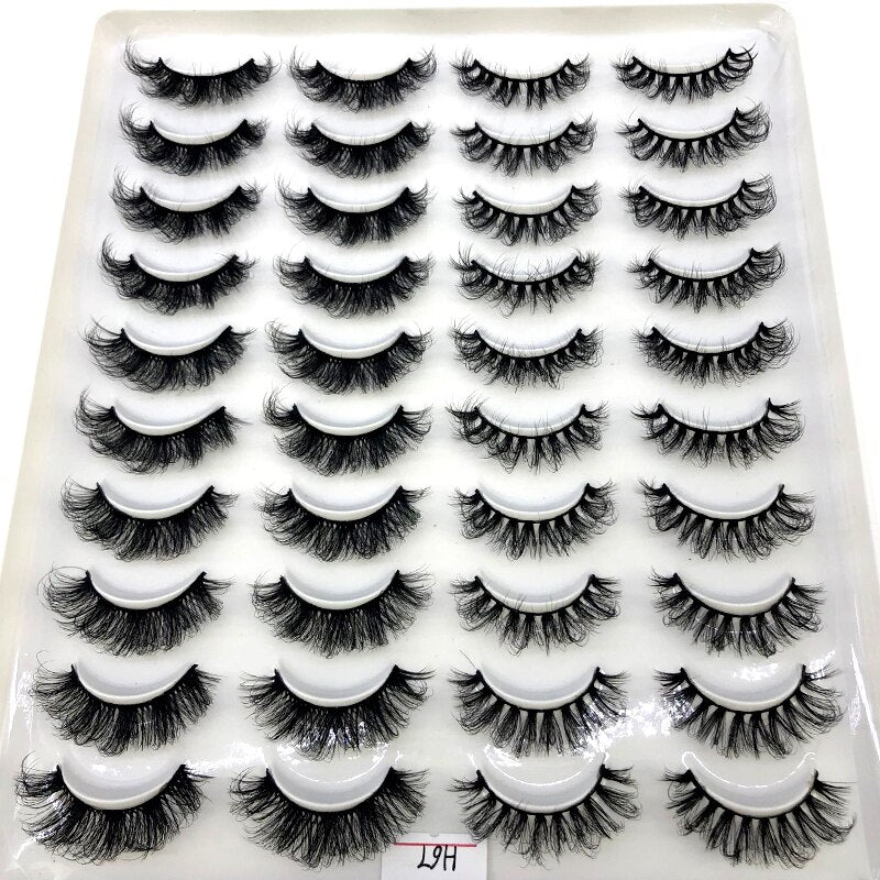 20 pairs long Natural Mink False Eyelashes Cross Dense Handmade Cotton Stalk Eye Lashes Mink Fake Eyelashes