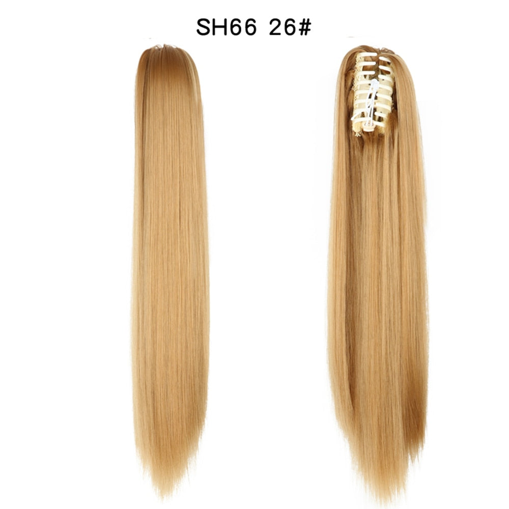 20Inch Short Curly Wavy Ponytail Hair Extensions Synthetic Claw On Hairpieces For Women Brown Black Color