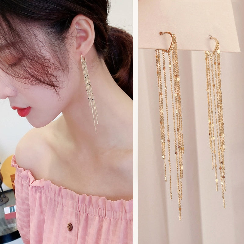 Women Long Tassel Earrings Korean Sweet Butterfly Rhinestone Earring Elegant Geometric Hanging Earring Jewelry