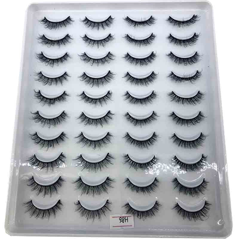 20 pairs long Natural Mink False Eyelashes Cross Dense Handmade Cotton Stalk Eye Lashes Mink Fake Eyelashes