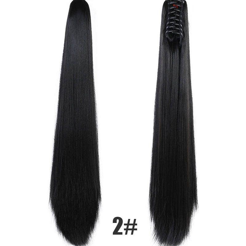 Synthetic 24inch Claw Clip Ponytail Extension Wavy Ponytail Long Straight Hair Ponytail Extension Clip Type Woman Wig