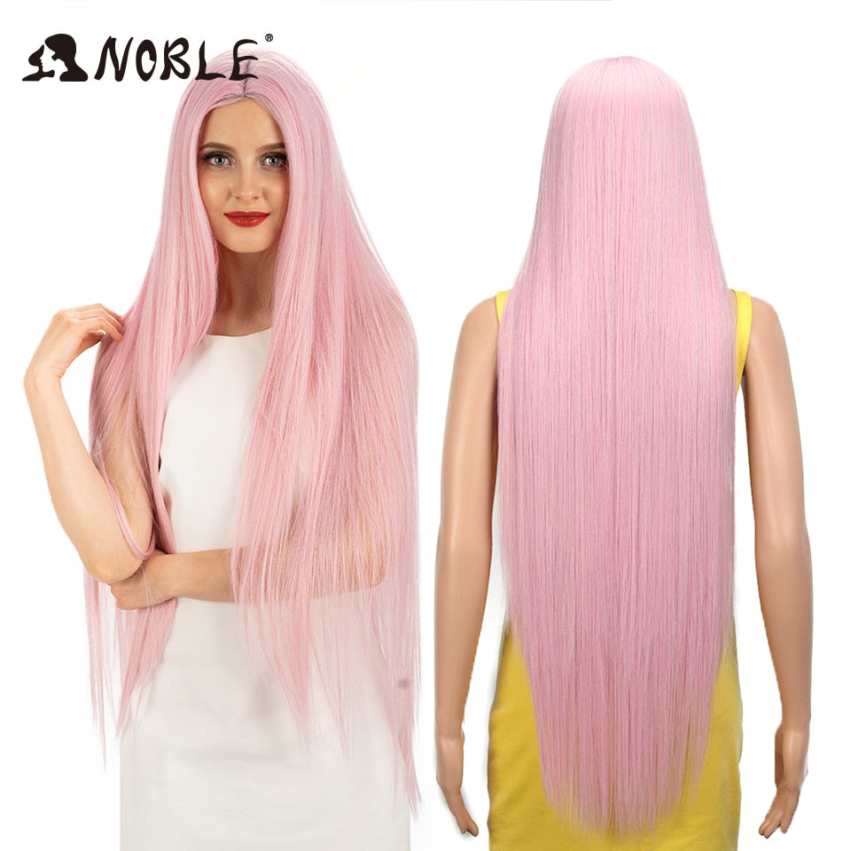 Noble Cosplay Wigs Long Straight Synthetic Lace Wig 38 Inch Pink Ombre Blonde Wig Synthetic Lace Wig