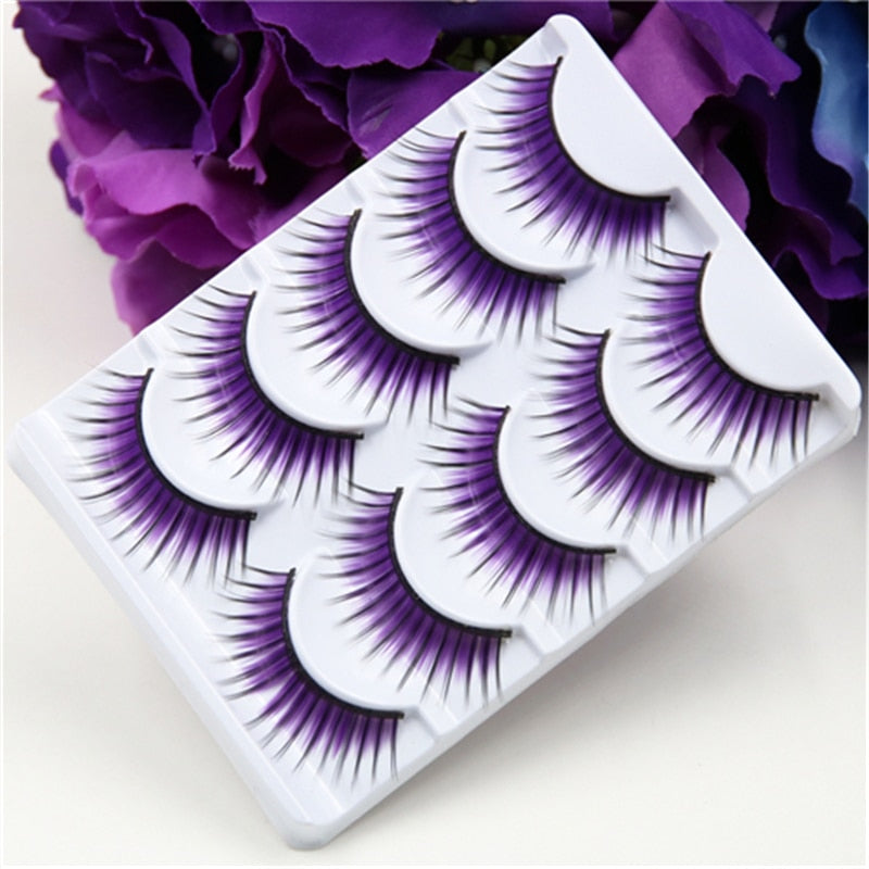Purple False Eyelashes Colorful False Eyelashes Thick Thin Cross Section Purple False Eyelashes