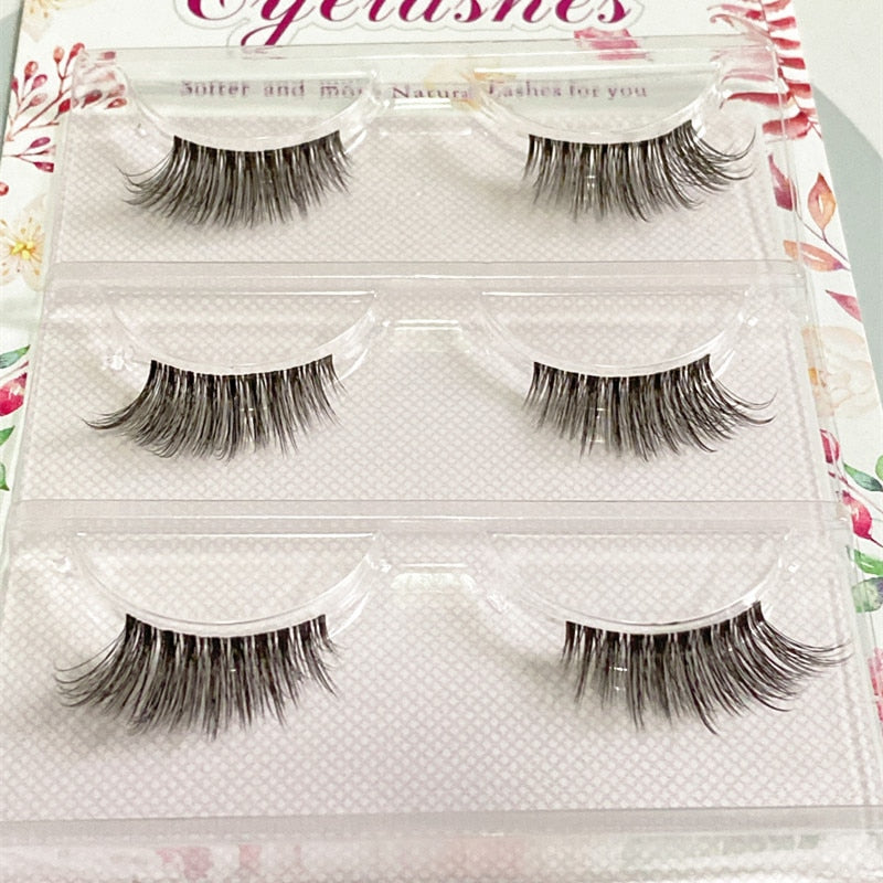 Transparent Terrier 3 Pairs 3D Mink EyeLashes False Lashes Thick EyeLash Lashes Natural Soft Fake EyeLashes
