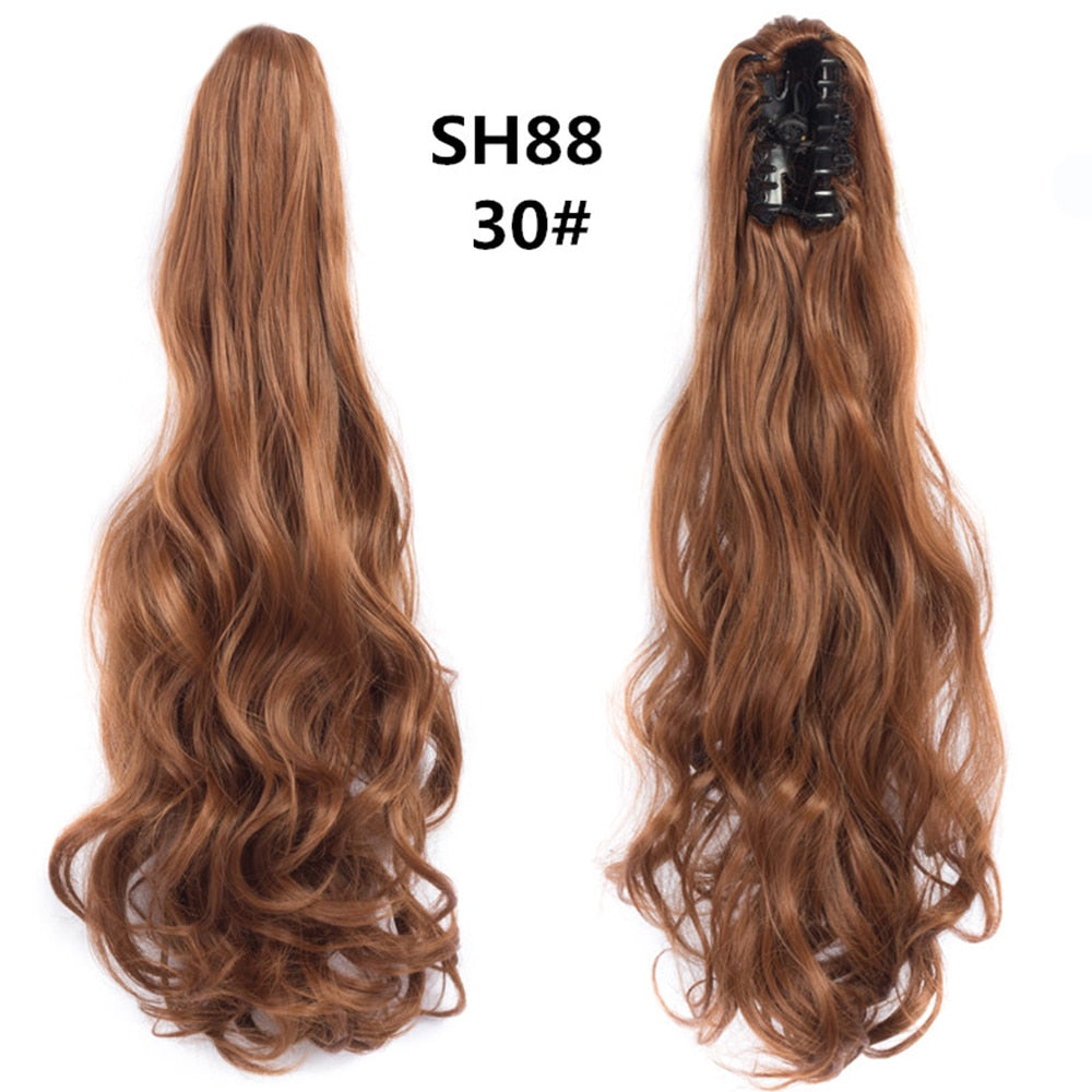 20Inch Short Curly Wavy Ponytail Hair Extensions Synthetic Claw On Hairpieces For Women Brown Black Color