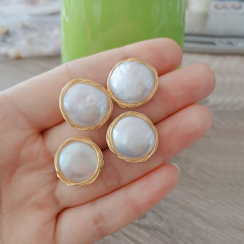 Classic Big Pearl Stud Earring Baroque Freshwater Pearl Earrings Fine Jewelry Handmade