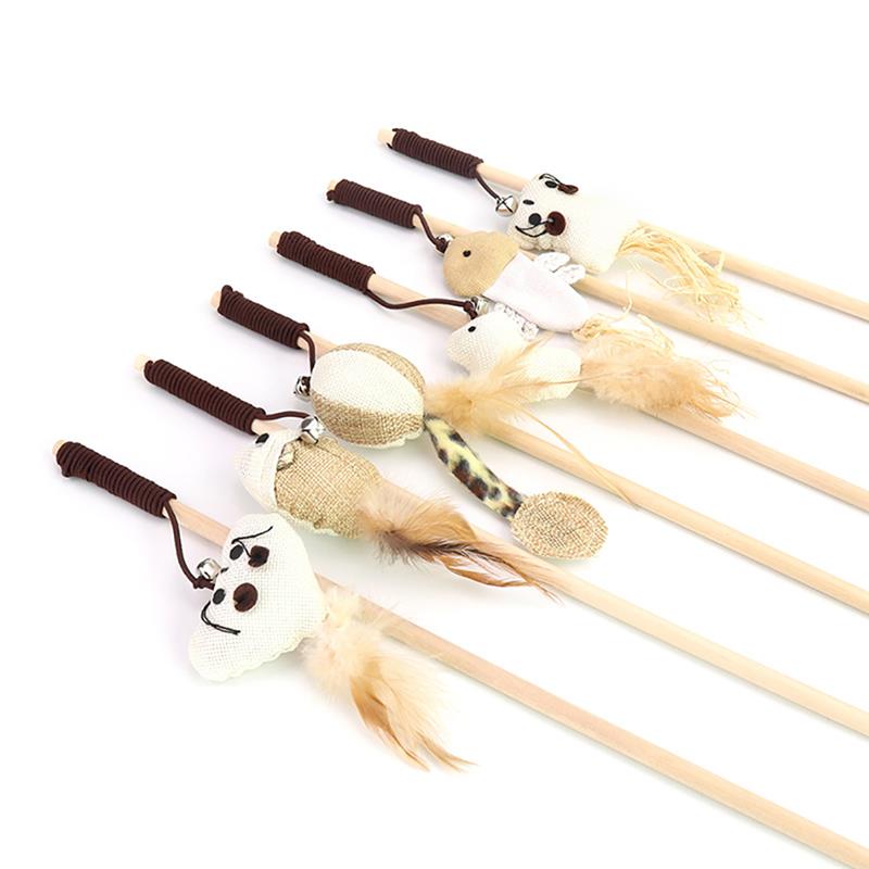 1pc Cat Stick Toy Wooden Rod Small Bell Decor Cat Teaser Play Toy Cat Wand For Cat Pet Supplies Cat Favors Random Style