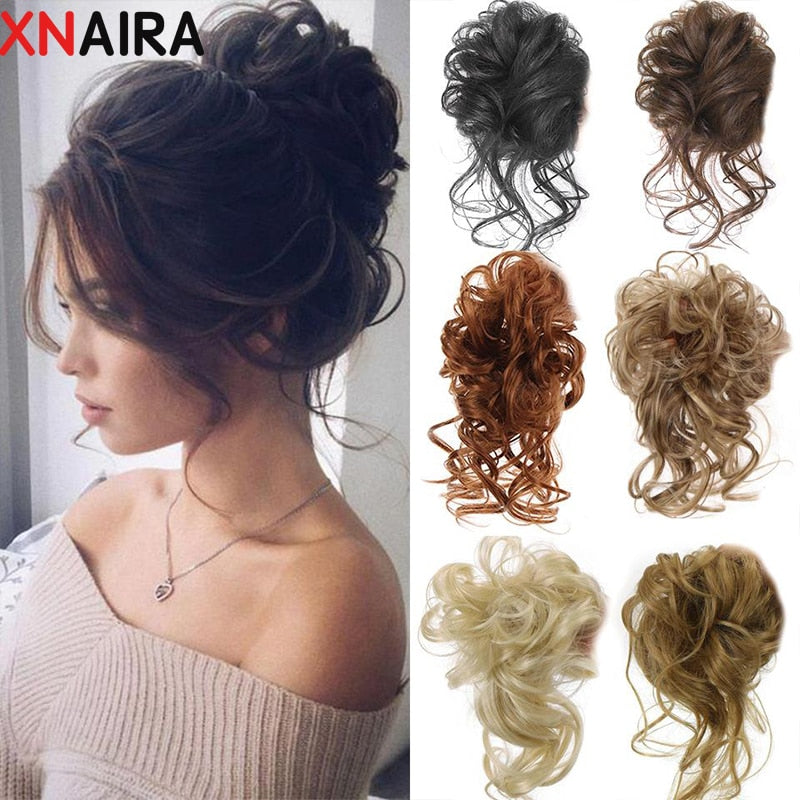 Synthetic Messy Chignon Donut Hair Bun Scrunchies Elastic Hair Rope Rubber Band Curly Hairpiece Black Brown False Hair