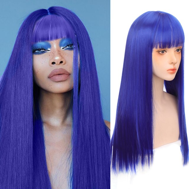 Synthetic Hair Black and Pink Wig Long Straight Hair Cosplay Lolita Wig Two Tone Ombre Color Women Heat Resistant Wigs