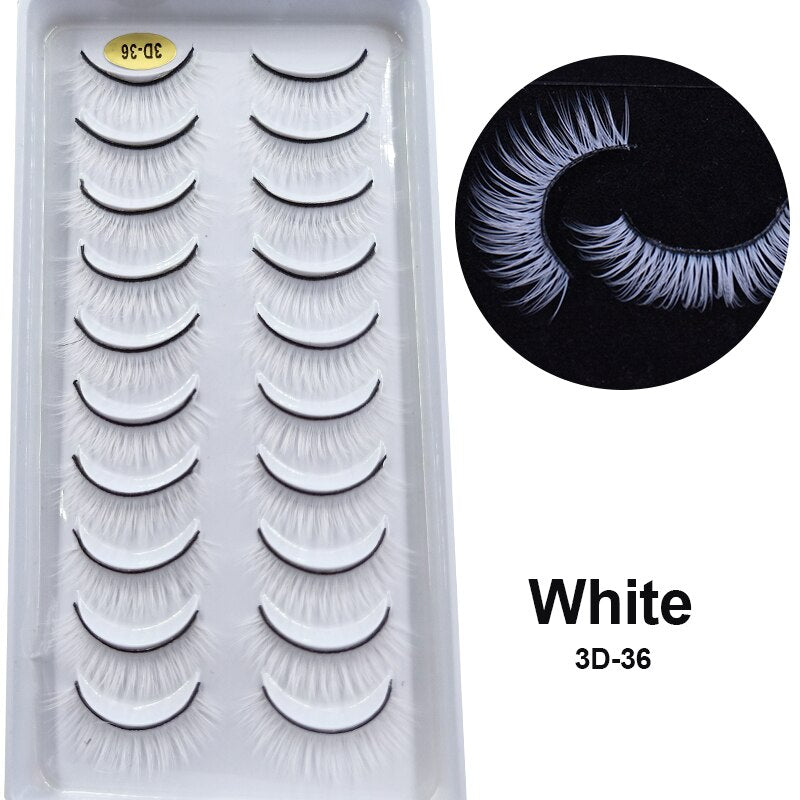 10Pairs Red Blue Brown White 3D Colored False Eyelashes Vegan Silk Makeup Rainbow Cilias Colorful Fake Lashes