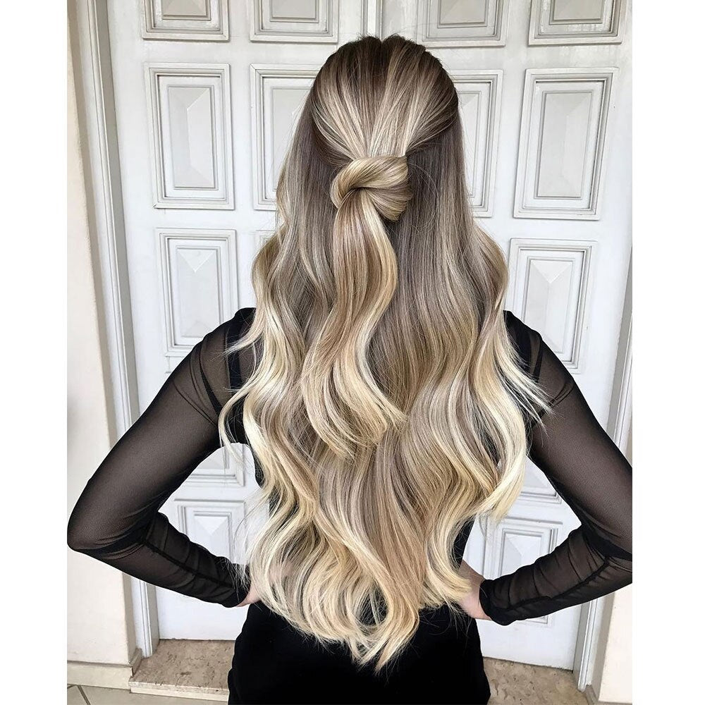 Long Ombre Brown Honey Blonde Wavy Wig Synthetic Wigs Cosplay Party Daily High Density Wig Msholy