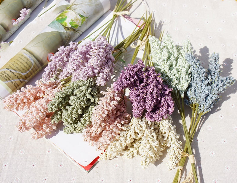 6 Pieces Bundle PE Lavender Cheap Artificial Flower Wholesale Plant Wall Decoration Bouquet Material Manual Diy Vases for Home
