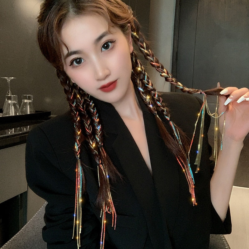 Bling Bling Rhinestones Head Chain Hairpin Hair Clip Headdress Jewelry Luxury Long Tassel Bride Ornaments Girls Hair Accessories