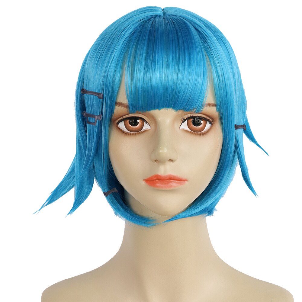 LOL League of Legends Anime Two Cities Battle Cosplay Light Blue Long Braid Ladies Bangs Synthetic Wig Juvenile Jinx Short Bob Wig