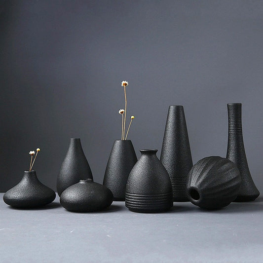 Black Ceramic Small Vase Home Decoration Crafts Tabletop Simplicity Japanese-style Decoration