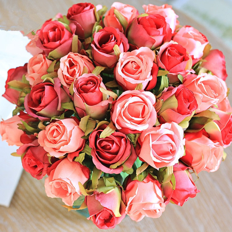 12 Heads/Bundle Artificial Rose Flowers Bride Bouquet Wedding Decorative Vase for Home Decoration Party Supplies Flores