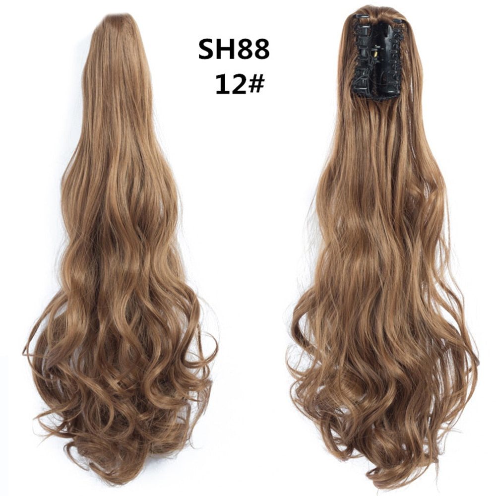 20Inch Short Curly Wavy Ponytail Hair Extensions Synthetic Claw On Hairpieces For Women Brown Black Color