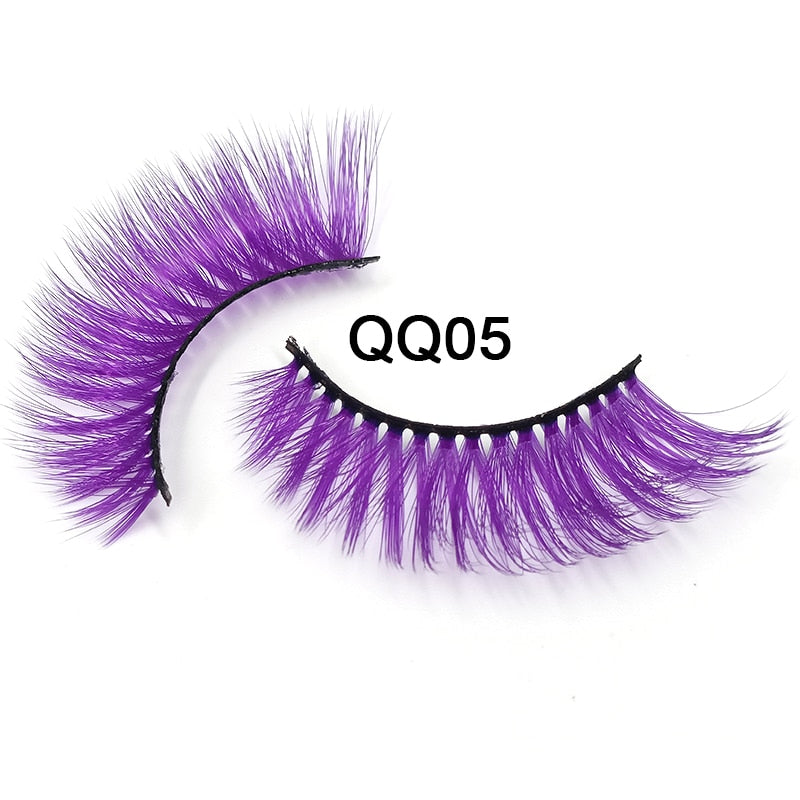 Fluffy Thick Dramatic 3D Faux Mink Colored Eyelashes Pink Red Natural Synthetic Colorful Rainbow Color Eye Lashes for Holiday