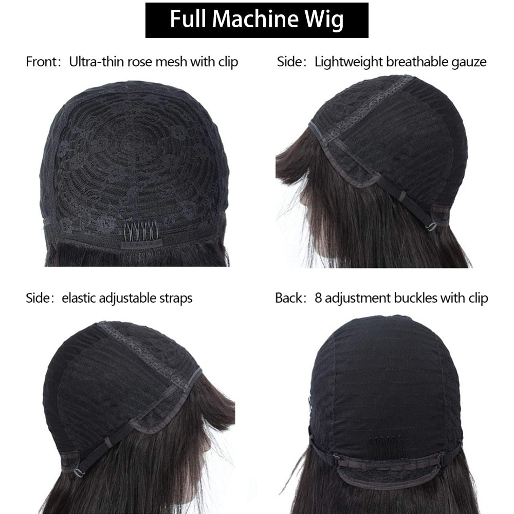 Afro Curly Human Hair Wigs With Bangs Full Machine Made Wig Brazilian Remy Hair Fringe Wig Natural Black Color
