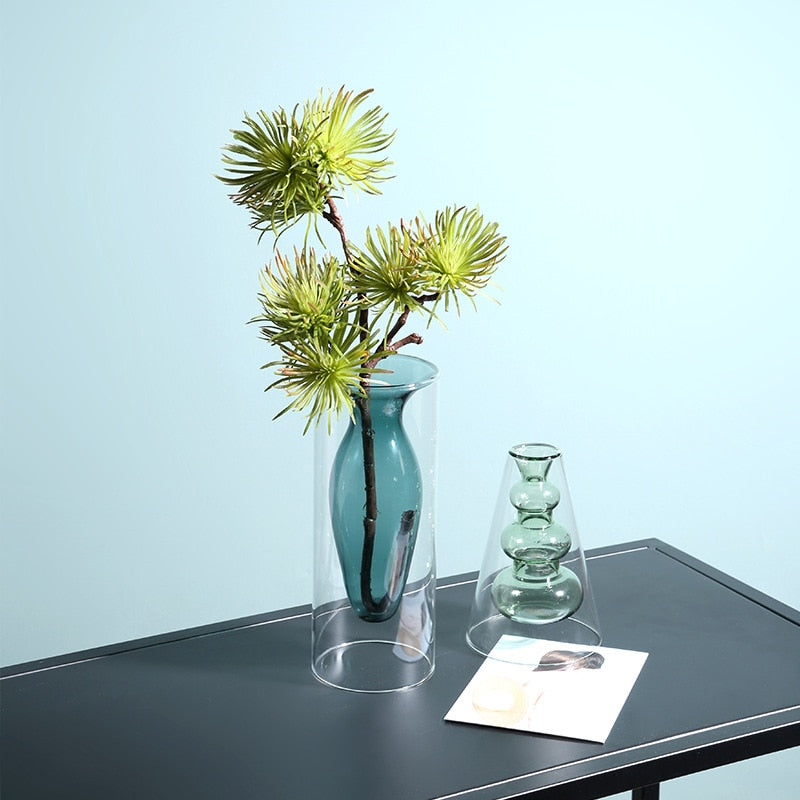 Vase Living Room Decoration Modern Home Decor Terrarium Flower Pots Decorative Transparent Color Art Double Glass Vase