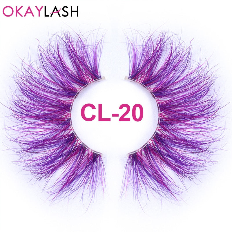 25mm Long Purple and Pink Color Real Mink Cosmetic Fake Colored Eyelash Party Cosplay Halloween Makeup Strip Eye lashes