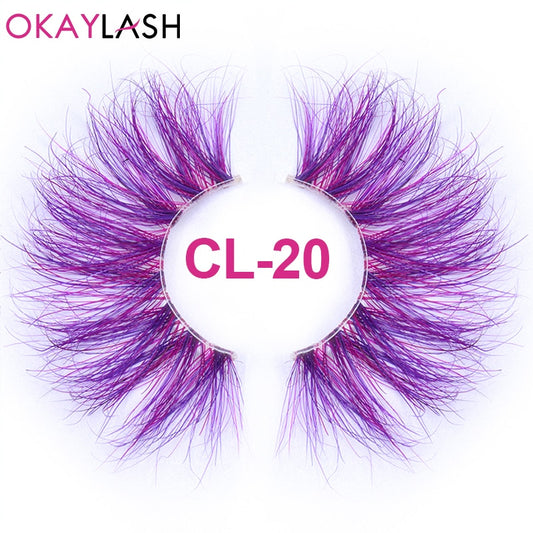 25mm Long Purple and Pink Color Real Mink Cosmetic Fake Colored Eyelash Party Cosplay Halloween Makeup Strip Eye lashes