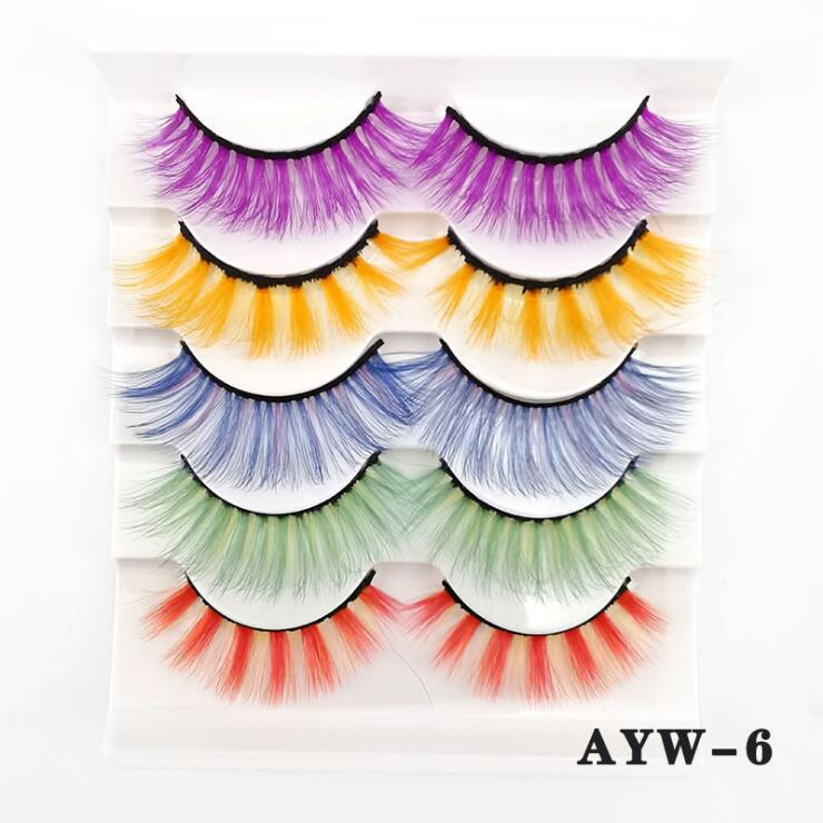 5 Pairs 8-25mm 3d Mink Colorful Dramatic fake Lashes Wispy Natural long Mink Lashes False Eyelashes