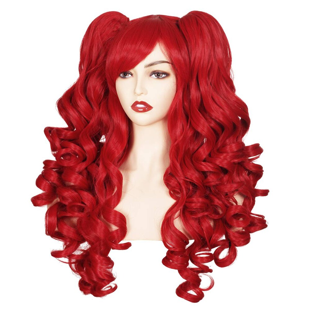 Long Curly Hair Ponytail Lolita Cosplay Lady Synthetic Wig Double Ponytail Detachable Black Gold Pink Purple Gradient Wig