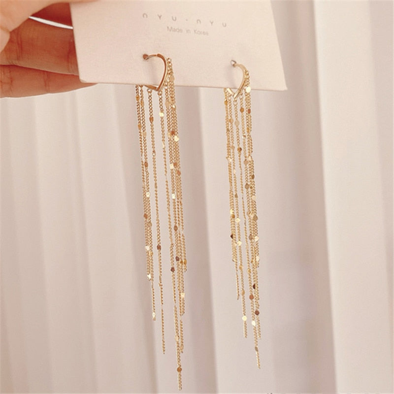 Women Long Tassel Earrings Korean Sweet Butterfly Rhinestone Earring Elegant Geometric Hanging Earring Jewelry