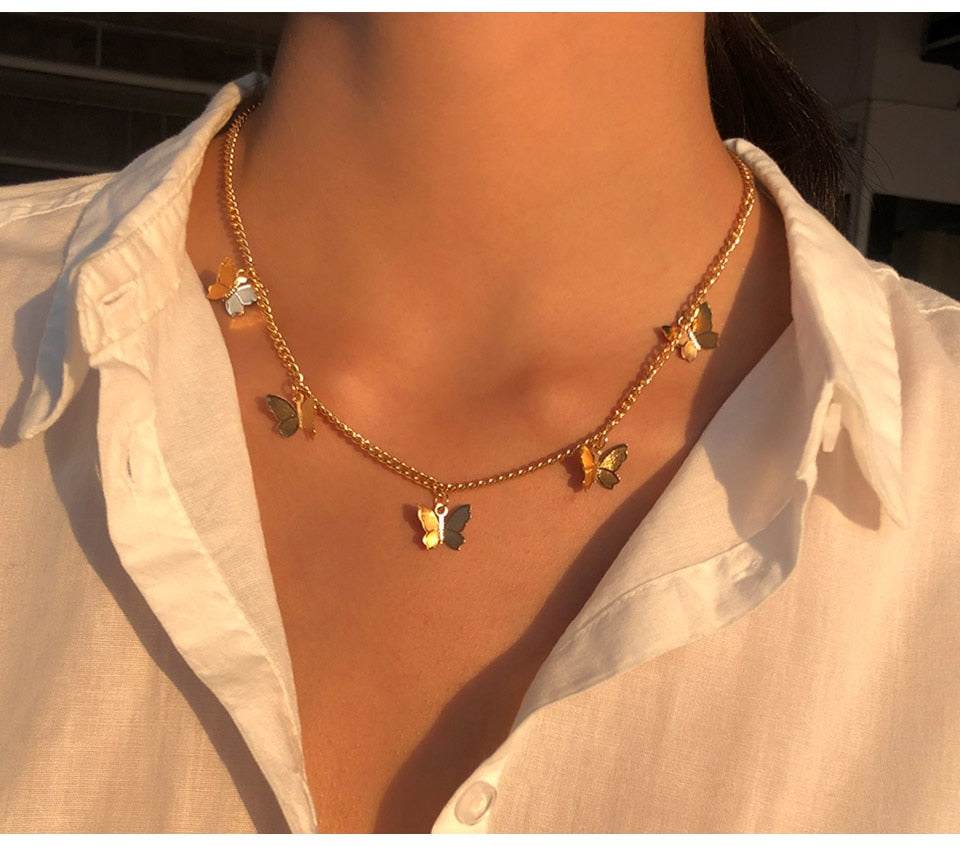 Cute Star Butterfly Choker Necklace For Women Gold Color Neck Statement Collar Chains Chocker Shining Choker Jewelry