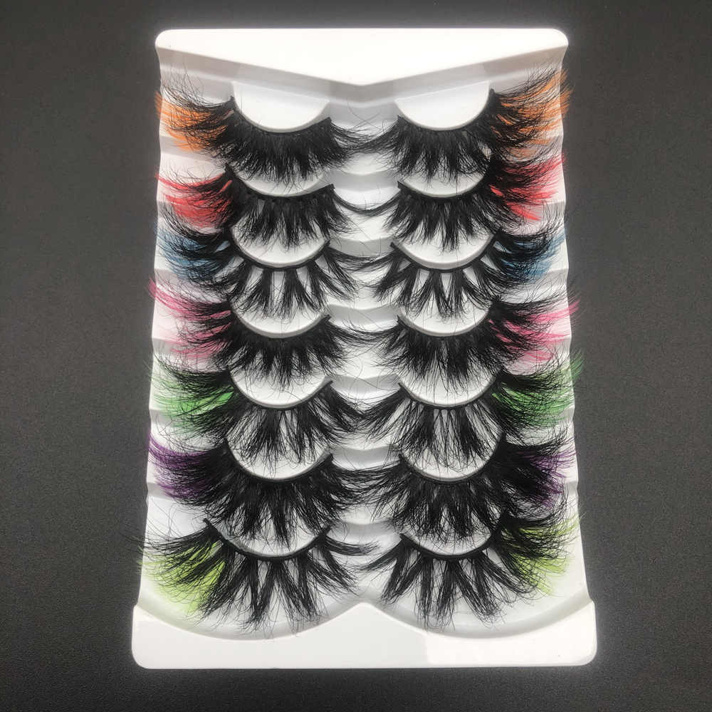 7 Pairs Colored Mink Lashes 25mm With Color On The Ends 2 Strips eyelashes