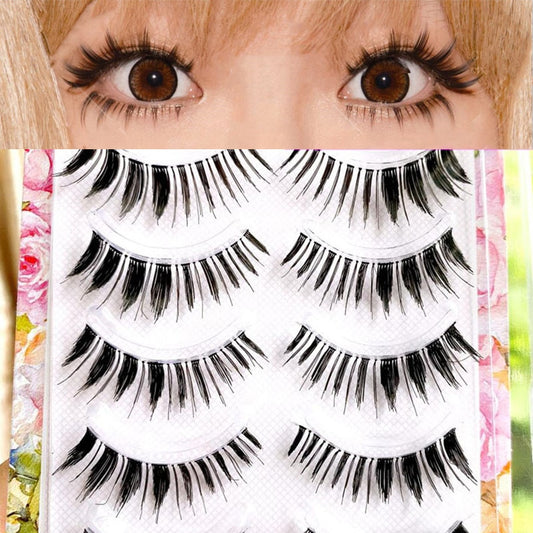 5 Pairs Eyelashes Cos Japanese Fake Eyelashes Natural Thick Pointed Tail Eyelash Stage Makeup 3D Little Devil Big Eyes Lashes