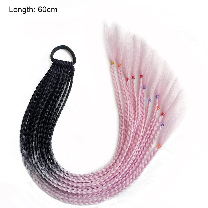 Hair Color Gradient Dirty Braided Ponytail Elastic Hair Band Rubber Headband 60cm
