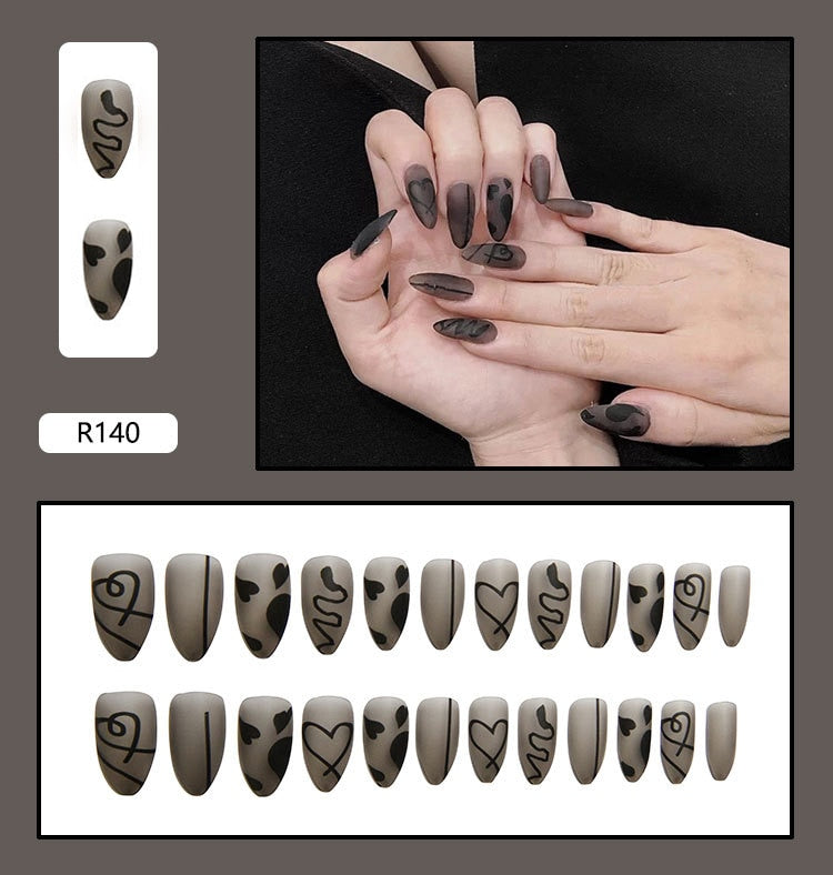 24PCS Dark Punk False Nails with Glue Gradient Long Detachable Fire Stick on Nails Skull Flame  Art DIY Fashion Manicure Tool